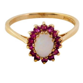 9ct gold Opal / Garnet Cluster Ring size P